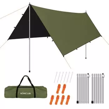 KOMCLUB Комплект брезента Водонепроницаемый УФ-защитный Теплозащитный Светозащитный козырек Черный каучук 11 19 петель Оксфорд Кросс Ткань 3000 мм Высоководостойкий