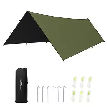 KOMCLUB Tarp 11 точек 19 точек Петля Поставляется со специальной водонепроницаемой лентой Защита от ультрафиолета Теплоизоляция Черное резиновое покрытие Ткань Оксфорд 3000 мм