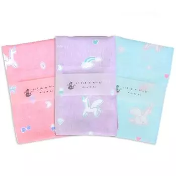 KOMESICHI COLLECTION Gauze Tenugui Unicorn Pink Purple Light Blue Set of 3 Made in Japan Cotton 88x35cm Iroha Mameo Series + + 100%