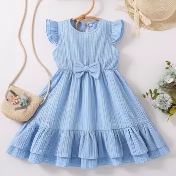 Комфортное платье для девочек, летнее платье, детское дышащее платье принцессы, платье с маленьким цветочным принтом 90cm озеро синий