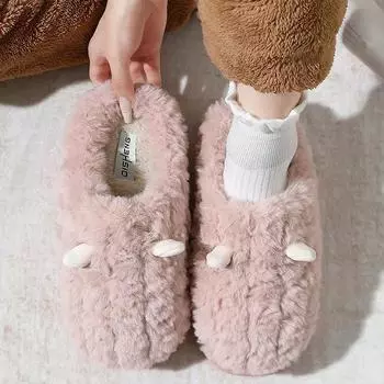 Комфортные мягкие пушистые тапочки с закрытым носком для женщин, зимние теплые плюшевые домашние тапочки для женщин, повседневная нескользящая хлопковая обувь для дома 36-37 зелёный