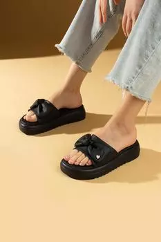 Комфортные женские тапочки на высокой подошве с бантом 59-877-24