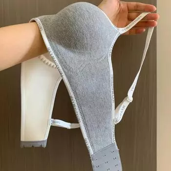 Комическая грудь аэропорт нижнее белье женщины собирают маленькую грудь плоская грудь с большой поддержкой против провисания красивая спина алфавит бюстгальтер S32/70AB pass cup серый