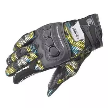 Komine GK-215 Protective 3D Mesh Gloves for Motorcycles Blue Yellow Camo XL