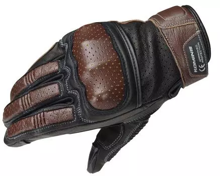 Komine GK-217 1167 CE Protective Leather Gloves for Motorcycles, Brown, Large, For Spring, Summer, L
