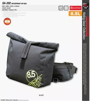 KOMINE Motorcycle Waterproof Hip Bag Black 540 Waterproof 8.5L SA-202