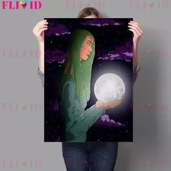 Комитет Лунной Ведьмы и Лунная Мотылек Настенная Картина Маслом Мультфильм Лунная Ведьма Девушка Плакат 21cm30cm NoFrame