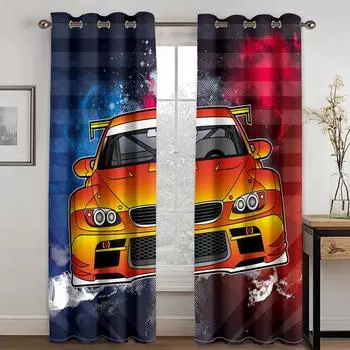 Комикс гоночный автомобиль крутой печатный 3D современный светофильтр шторы жалюзи оконные шторы для ребенка мальчика гостиная спальня 2 панели 140W160H(CM)55x63in&Grommet Top