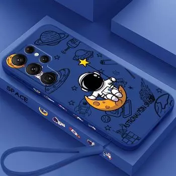 Комиксы астронавт мультфильм искусство жидкость левая веревка для Samsung Galaxy S24 S23 S22 S21 S20 FE S10 Ultra Plus Lite 5G чехол чехол Samsung S24 5G