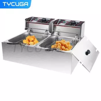 Коммерческая электрическая двойная фритюрница 6 л + 6 л цилиндрическая фритюрница жареная курица фри оборудование закуски фаст-фуд масляная фритюрница 110 В EU Plug&Double Tank&220V