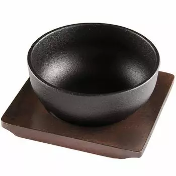 Коммерческий горшок для пибимбапа 19 см, чугунный горшок для пибимбапа со специальной деревянной подставкой, совместим с KIPROSTAR IH, подходит для открытого огня, совместим с духовкой GRIDDLEX чёрный