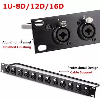 Коммутационная панель для стоек 8 12 16-контактный 3-полюсный XLR женский разъем шасси 1U крепление для кейса для профессионального громкоговорителя аудиокабель 1U-8D