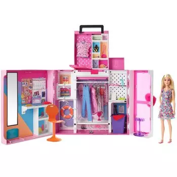 Комната Barbie Dream Closet, полная вещей для вечеринок и работы, а также аксессуаров для многолетних детей и HGX57 2-этажный [Дом для куклы/одевалки] [В комплект входит кукла] [3 розовый