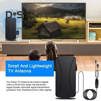 Комнатная цифровая телевизионная антенна усилитель сигнала радиус действия 50-80 миль поддержка 1080p универсальная простая установка огнестойкая конструкция телевизионная антенна чёрный