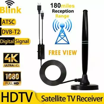 Комнатная телевизионная антенна с усилителем, большой радиус действия, 4K, 1080p, усилитель цифрового сигнала HD, DVBT2, ATSC, мощный спутниковый ТВ-ресивер, 46-862M чёрный