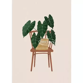 Комнатные растения Монстера Филодендрон Постер и принт Холст Живопись Горшечные Ботанические листья Настенное искусство Картина для комнаты Домашний декор 21cm30cm NoFrame