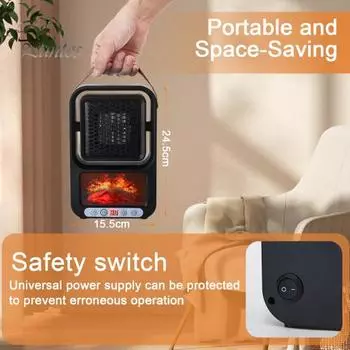 Комнатный обогреватель 2 режима обогрева Быстрый обогрев Пульт дистанционного управления Энергосберегающий Низкий уровень шума Для использования в помещении Небольшой обогреватель для помещений US Plug чёрный