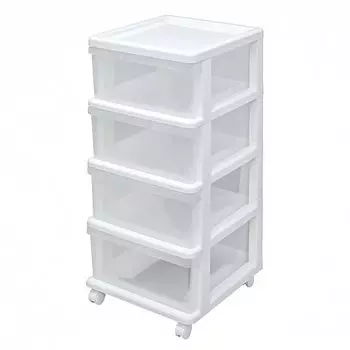 Комод JEJ Astage с размерами 39 x 43 x 84 см, 4-х уровневыми роликами, белый/прозрачный, Япония,