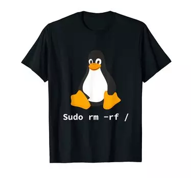 Компьютер Sudo rm Tux Linux Penguin Программист - -rf / - Футболка чёрный