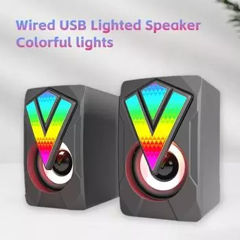Компьютерные колонки ПК звуковая коробка HIFI стереомикрофон USB проводной со светодиодной подсветкой для настольного компьютера Speaker чёрный