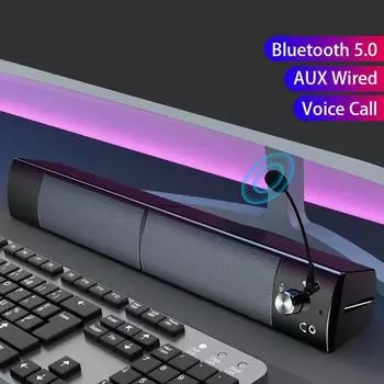 Компьютерный динамик Bluetooth с микрофоном — настольный сабвуфер, воспроизведение через AUX и USB, небольшой динамик с расширенными возможностями подключения Bluetooth чёрный