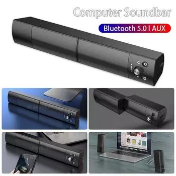 Компьютерный динамик с микрофоном — подключение Bluetooth, воспроизведение через AUX и USB, настольный сабвуфер для улучшения качества звука Bluetooth чёрный