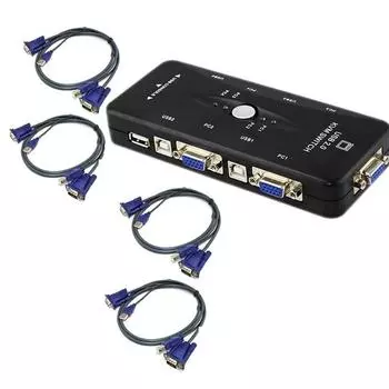 Компьютерный коммутатор COOLEAD KVM-переключатель с 4 портами KVM VGA-переключатель, ручной переключатель, управление 4 ПК на 1 экране, комплект кабелей VGA из 4 USB2.0, процессор/ПК