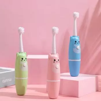 Компактная детская электрическая зубная щетка с низким уровнем шума, практичная автоматическая ультразвуковая синий