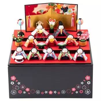 Компактная кукла Хина Аутентичная кукла Хина, которую можно выставлять с шириной Симпатичная кукла Хина Рюкодо для хранения 3 Рейка, 30 см, украшение, ярусы, (черный) (FUN