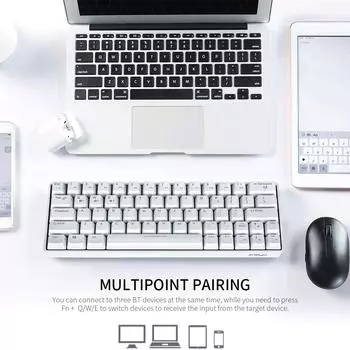 Компактная механическая клавиатура для нескольких устройств с 64 клавишами BT и проводным режимом 18 эффектов с RGB-подсветкой N-клавиша Brown Switches чёрный