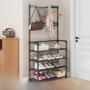 Компактная многоуровневая полка для обуви и головных уборов для установки в дверном проеме — экономичное решение для хранения 3 layers 60cm чёрный