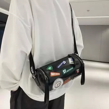 Компактная мужская модная цилиндрическая сумка через плечо - нишевый дизайн в японском стиле чёрный