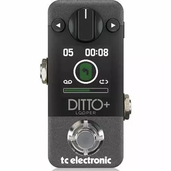Компактная педаль Looper TC Electronic, 99 слотов, 60 минут, цветной дисплей, режим расширенного цикла LOOPER, черный DITTO+ чёрный