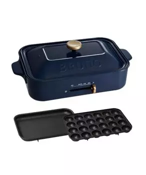 Компактная плита BRUNO Bruno, основной блок, 2 типа плит, темно-синяя, стильная, симпатичная, цельная крышка, в комплекте крышка, 1200 Вт, регулировка температуры, легко мыть