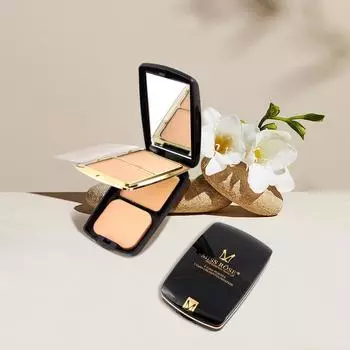 Компактная пудра Miss Rose для контроля жирности 2 цветов и кремовая тональная основа 1 цвета, одна спонж.