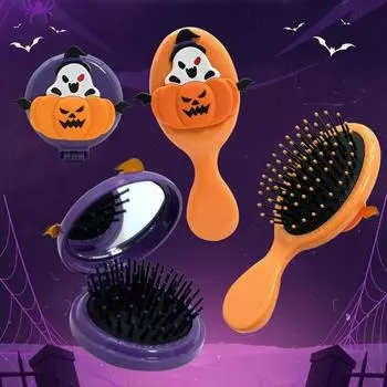 Компактная расческа с ручкой, антистатическая расческа с воздушной подушкой, прочная массажная расческа для Хэллоуина purple-round