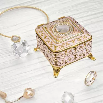 Компактная шкатулка для хранения мелких предметов, металлический футляр для хранения ожерелий Gold White