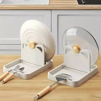 Компактная складная подставка для кастрюль с очаровательным дизайном в виде кошачьих ушей, пластиковый держатель для крышки кастрюли, ложка, лопатка, органайзер для хранения кухонных принадлежностей as picture&1-tier чёрный