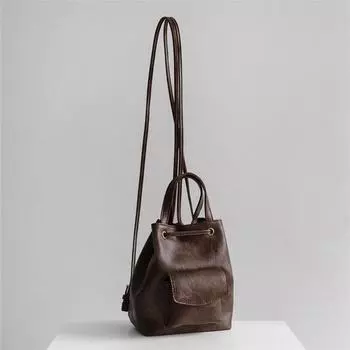 Компактная сумка через плечо из искусственной кожи в ретро-американском стиле с карманом на молнии, простая и универсальная сумка через плечо 9cm*20cm*16cm коричневый