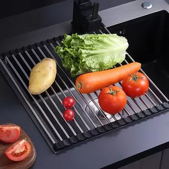 Компактная сушилка для посуды из нержавеющей стали - складная сушилка над раковиной, 47 см х 28 см, идеально подходит для кухонных столешниц чёрный