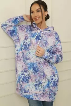 Компактная туника из чесаного хлопка оверсайз с капюшоном и узором из двух ниток