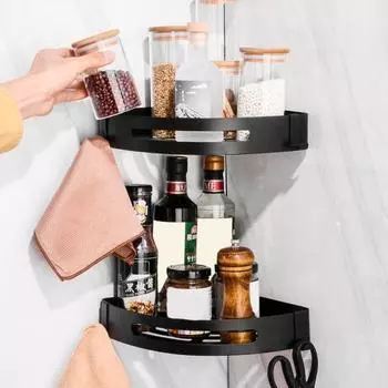 Компактная угловая душевая полка для ванной комнаты, бесплатная перфорация, простая установка, 2 крючка 20cm серебряный