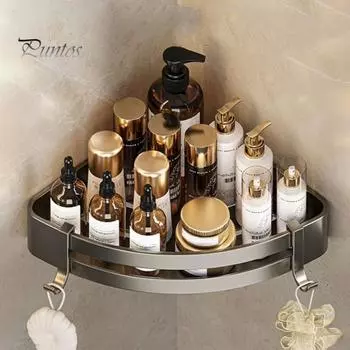 Компактная угловая полка для душа, полка для ванной комнаты, простая установка, 2 крючка, угловая полка для ванной комнаты 20cm серебряный