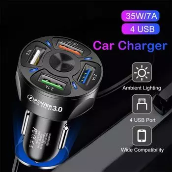 Компактное автомобильное зарядное устройство 4 в 1, устойчивая зарядка мобильного телефона белый