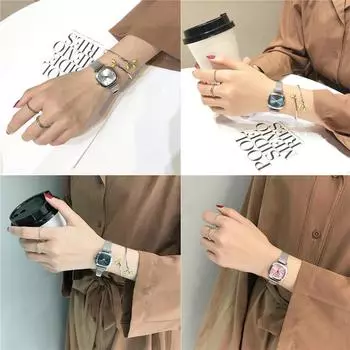 Компактные ретро кварцевые часы с квадратным циферблатом из сплава, простой ремешок для часов, универсальные повседневные наручные часы без слов для женщин белый