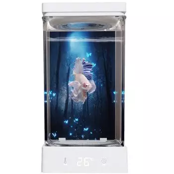 Компактный аквариум для маленьких рыбок Betta, светодиодная подсветка для регулировки температуры воды, простая настройка и идеальный стартовый белый аквариум, комплект объемом 1,4 л, настройка температуры 20–30 °C, в комплекте белый