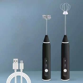 Компактный электрический венчик для взбивания яиц и вспениватель молока, кухонная утварь серебряный