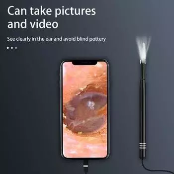 Компактный эндоскоп с длинной ручкой, визуальный очиститель ушей, детский инструмент для чистки в домашних условиях чёрный