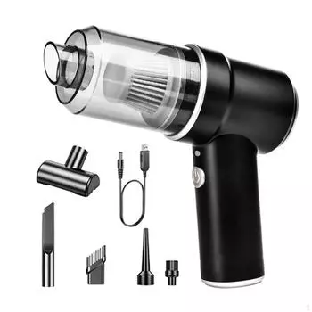 Компактный автомобильный пылесос с высокой мощностью всасывания для уборки рабочих мест чёрный