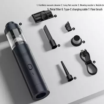 Компактный беспроводной автомобильный пылесос с мощным всасыванием и функцией выдува сине серый